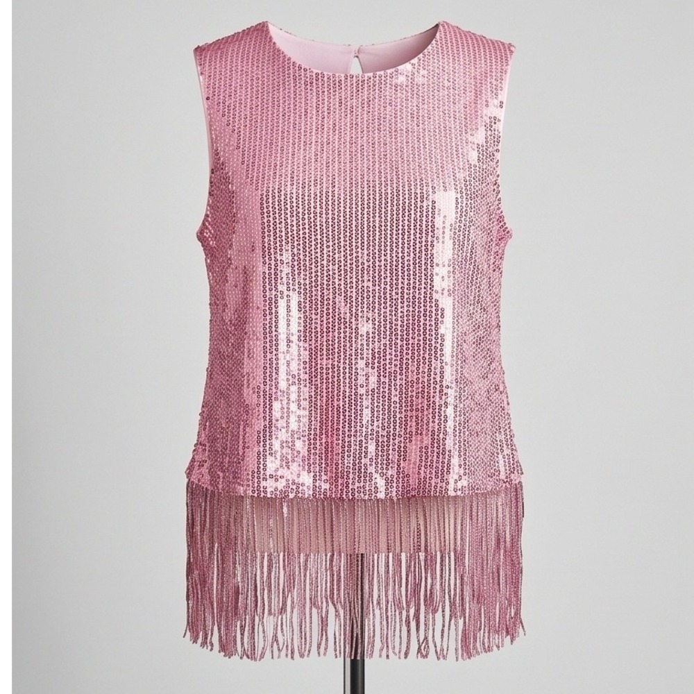 Grace‎ Karin L Pink Sequin Fringe Sleeveless Top Shell Blouse Flapper 1920s NWT